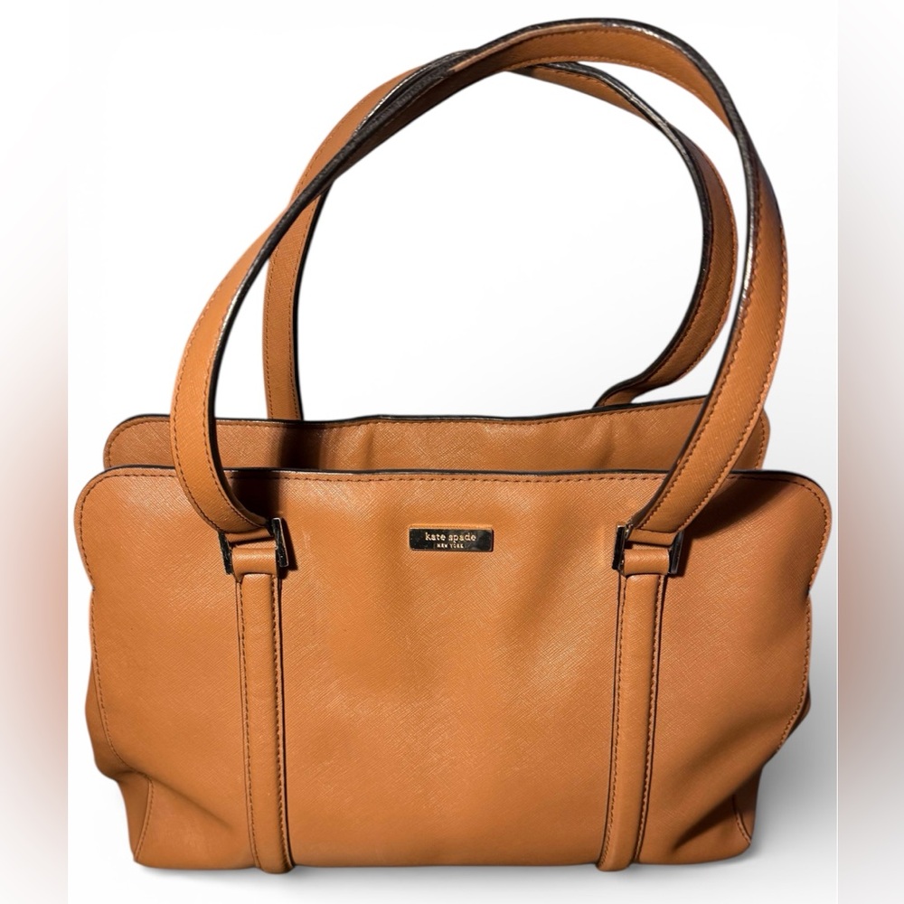 Kate Spade Newbury Lane Toasted Almond Brown Saffiano Leather Tote 13”x 11” EUC
